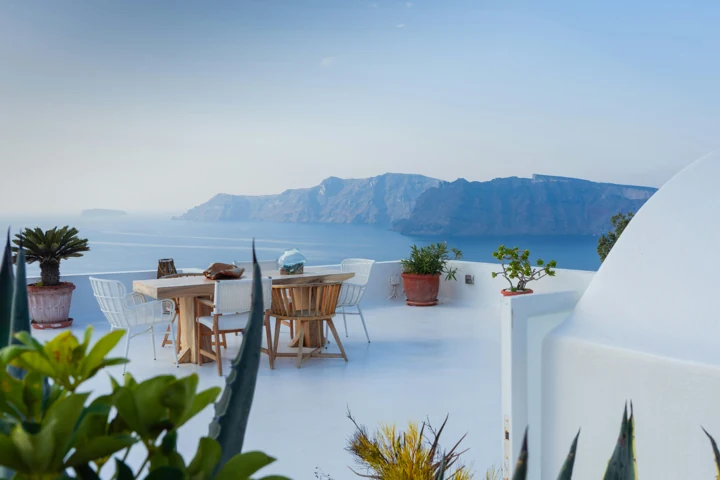 A luxury hotel terrace by the sea